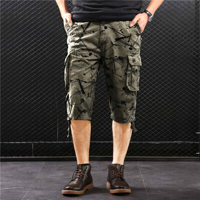 

SQSI summer shorts mens cropped trousers cotton loose camouflage multi-pocket tooling 4878