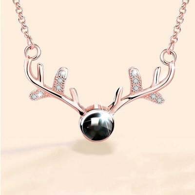 

Little Angel Antlers Six Star Pendant Necklace I Love You 100 Languages Creative Micro Carving Necklace