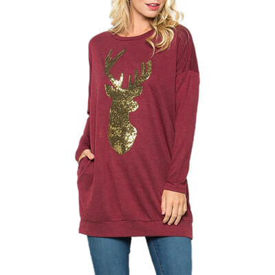 

Womens striped print irregular collar button long-sleeved T-shirt sweater
