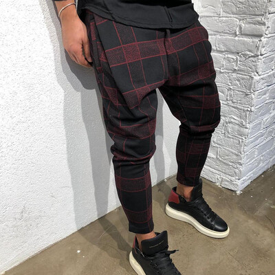 

2019 Men&39S Square Plaid Print Casual Loose Pants Gradient Fashion Harem Trousers Male