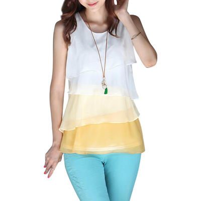 

Gradient Color Large Size Chiffon Tops Women Sleeveless Irregular T-shirts