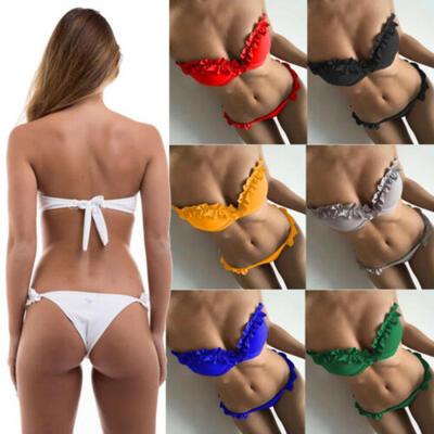 

US Lady Strapless Lace Swimwear Padded Push-up Swimsuit Bikini Sexy Bathing Suit