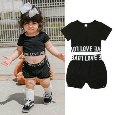 

UK Girl Kids Toddler Outfits LOVE Clothes T-shirt Tops Shorts Pants 2PCS Set