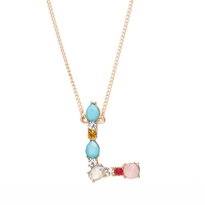 

A-Z Capital Letter Pendant Colorful Rhinestone Inlaid Women Necklace Jewelry