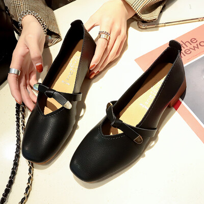 

Fangtou bean-bean shoes womens early spring flat with thick&single-style shoes Korean style 100 students soft bottom shoes