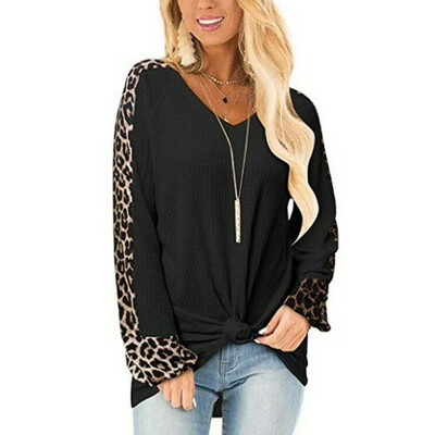 

Tailored Fashion Women V-Neck Casual Patchwork Leopard Long Sleeve Loose Tops Blouse
