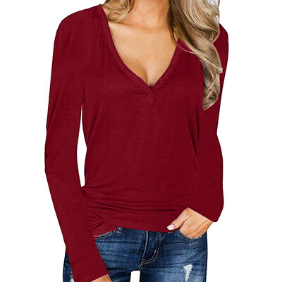

Nomeni Women Ladies Casual Button Long Sleeve V Neck Blouse T-Shirt Tunic Tops BKL