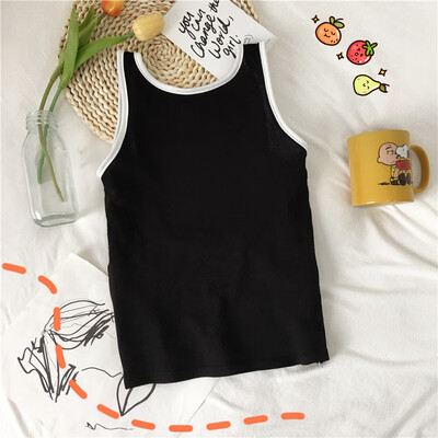 

Womens Sleeveless O-Neck Pullover Color Block Backless Tank Top