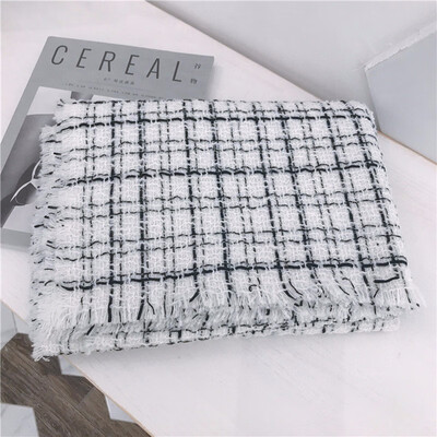 

Outdoor Autumn Winter Plaid Black&White Small Fragrance Style Warm Scarf Female Imitation Cashmere Shawl Double Versatile