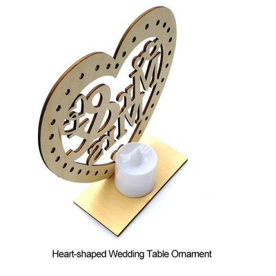 

Wooden Wedding Ornaments Heart shaped Crafts Bride Bridegroom Romantic Table Plate Pendants with LED Candle Light Wedding Party