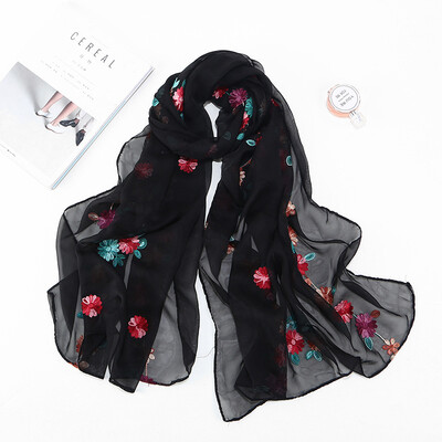 

Embroidered silk scarf spring summer wild long small flower embroidery silk shawl scarf wholesale