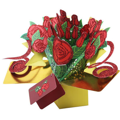

Rose Bouquet 3D Pop Up Cards Valentine Greeting Card Creative Birthday Gift