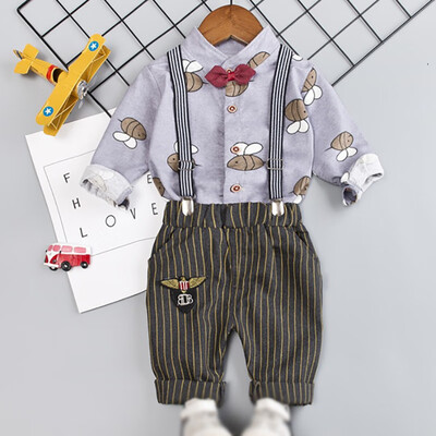 

Toddler Newborn Boy Autumn Outfits Long Sleeve Animal Print TopStrap Striped Trousers Casual Sets