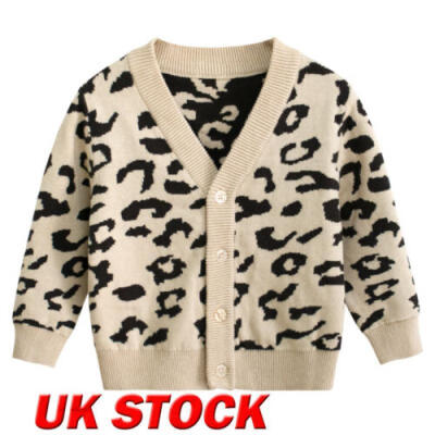 

Infant Toddler Girl Boy Sweater Soft Leopard Jumpers Cardigan Hooded Outwear Top