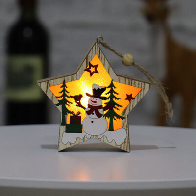 

Home Decorations Christmas Tree Decoration Pendant Gift Round Deer Wooden Star Frame Pendant Holiday Decoration Lighting