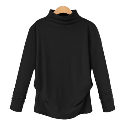 

Starmoon Women T Shirt Large Size Loose Shirt Wild Half-High Collar Bottoming Shirt