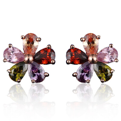 

Women Colorful Crystal Stud Earring Flower AAA Cubic Earrings Ear Jewelry for Women Wedding Party Gift