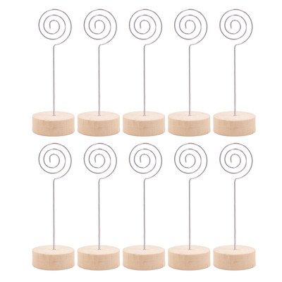 

10PCS Wood Place Card Holder Stand With Swirl Wire Clip Clasp For Displaying Memo Photo Picture Table Number Cards Name Sign