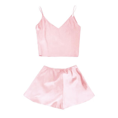 

Sexy Women Silk Satin Pajamas Set Deep V Neck Cami Top Shorts PJ Set Sleepwear Nightwear