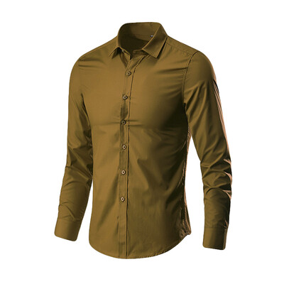 

Tailored Mens Fashion Business Leisure Lapel Pure Color Long-sleeved Shirt Top Blouse