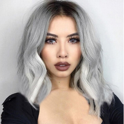 

〖Follure〗Fashion Black And Gray Gradient Curly Synthetic Two Tone Of Wigs Women