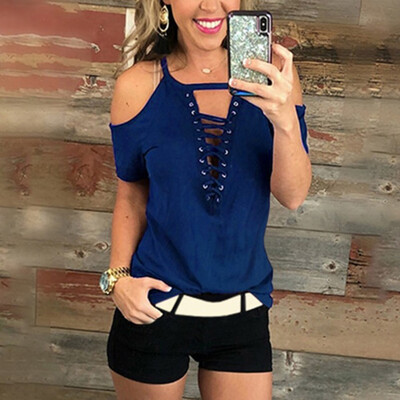 

Nomeni Women Summer Short Sleeve Fashion Casual Off Shoulder Solid Tops T-Shirt