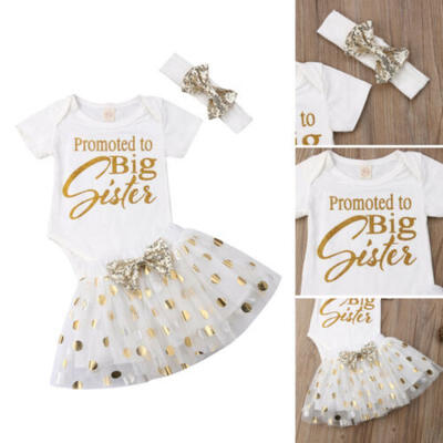 

US 3PCS Newborn Baby Girl Clothes Romper SunsuitTutu Skirt Headband Set Dresses