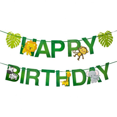 

FUNNYBUNNY Cartoon Animal Series Birthday Pull Flag Green Forest Banner Pull Flower Party Dress Up Decoration Birthday Banner