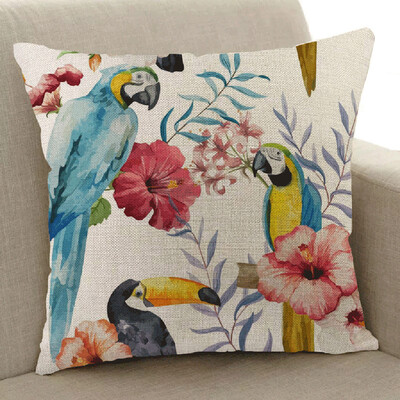 

〖Follure〗Plant Toucan Linen Pillowcase Sofa Throwing Pad Set Home Decoration