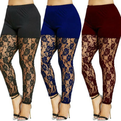 

Summer Women Patchwork Print Mesh Elastic Waist Full Length Leggings Plus Size