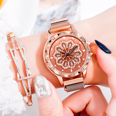 

RM 360 Degree Rotating Fashion Diamond Dial To Run Ladies Quartz Mesh Belt Watch