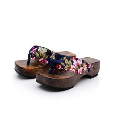 

Rose Summer Platform Shoes Wood Women Sandals Clog Wooden Slippers Flip Flops
