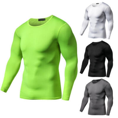 

Mens Compression Shirt Long Sleeve Tops Fitness Gym Muscle Training Basic Sport