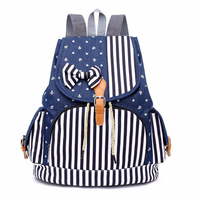 

Denim Backpacks School Bag for Teenage Girls Printing Backpack Canvas Travel Bag Women Drawstring Bagpack Cute Bow Back Pack