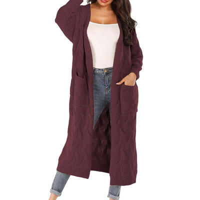 

2019 Women Autumn And Winter Elegant Fashion Design Large Size Loose Solid Color Pocket Knit Thick Sweater Cardigan Apricot