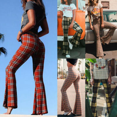 

AU Women Stretch Bell Bottom Trouser Slim High Waist Flared Casual Wide Leg Pant
