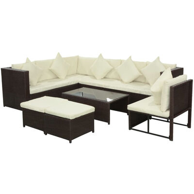 

8 Piece Garden Lounge Set with Cushions Poly Rattan Brown