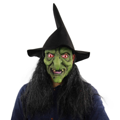 

Halloween Bar Party Supplies Waterproof Environment-friendly Scary Latex Green-headed Witch Mask
