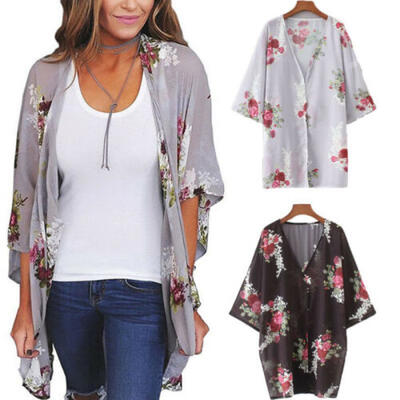 

Women Floral Loose Kimono Cardigan Boho Chiffon Coat Jacket Tops Blouse Overcoat