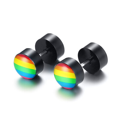 

Rainbow Stud Stainless Steel Round Resin Earring Lesbian Gay Pride Earing Unisex