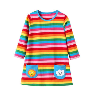 

Sweet Colorful Stripe Dress Long Sleeve Cute Children Girls Loose Clothing