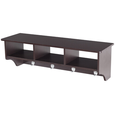 

Wall Mount Cubby Organizer Hooks Entryway Storage Shelf-Brown