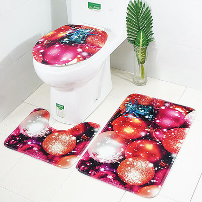 

Tailored Christmas Print Toilet Bathroom Mat Three-Piece Floor Mat Carpet Set