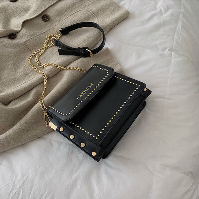 

High-end bag handbags new 2019 fashion hit color rivet versatile chain shoulder slung small square bag