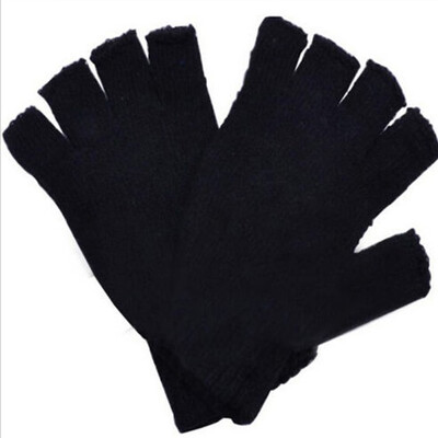 

Stretch Knitted Gloves Men Women Fingerless Winter Warmer Mittens Black