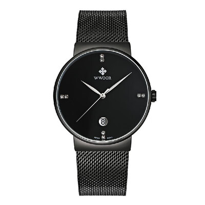 

WWOOR Ultra Thin Fashion Luxury Diamond Quartz Ananlog Man Casual Wristwatch Stainless Steel Simplicity Men Decorative Watch Wat