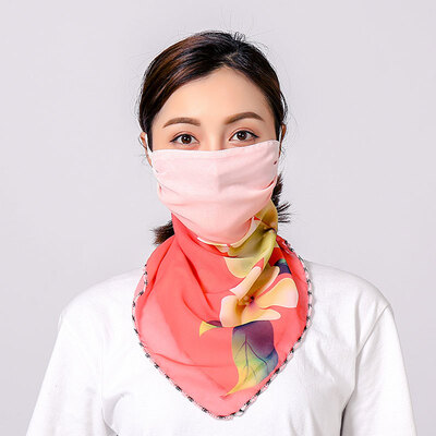 

19 summer sun protection neck chiffon mask female flowers antique elegant printing breathable mask square towel factory direct sales