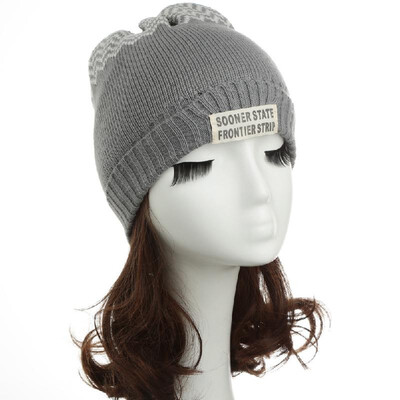 

New Women Men Knitted Beanie Hat Letter Wave Stripe Round Top Turn-up Warm Dance Cap Headwear