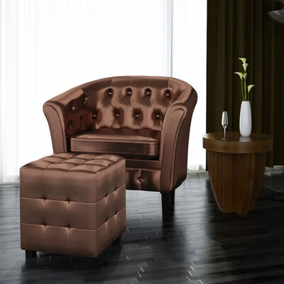

Artificial Leather Tub Chair Armchair with Footrest Brown