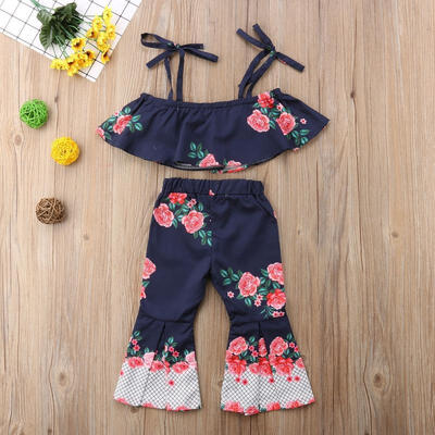 

Hot fashion Cute Casual Kids Girls Outfits Loose Strapless TopsLong Pants Clothes